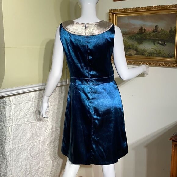 BCBG MAXAZRIA Blue Satin & Jewel Embellished Collar Cocktail Party Dress - Picture 5 of 11